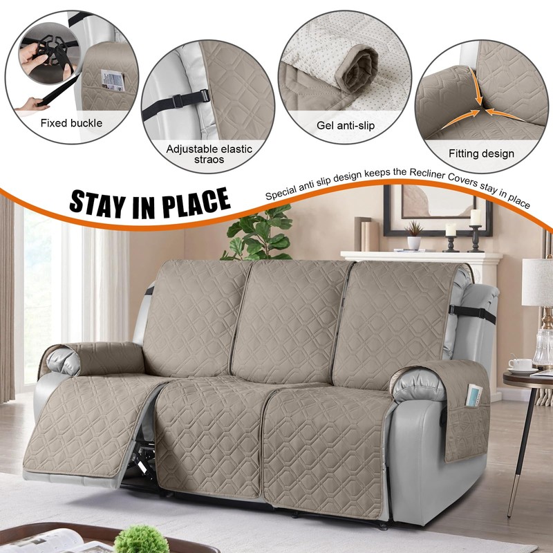 VANSOFY Waterproof Recliner Couch Covers, Sofa Covers 1-Piece Washable Reclining