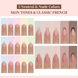 Joyeee Fake Nails, Pack of 300 French Press On Nails, 5 Colours, 2 Nail Shapes, 15 Size Nails for Sticking, Short, Soft Gel Press On Nails, Full Cover Artificial Nails, Almond Nail Tips for Girls and