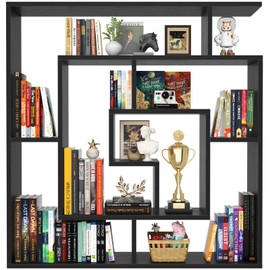 armocity 5 Tier Display Book Shelf Wall Mounted Bookshelf Freestanding Geometric Bookcase Floating Book Shelves for Wall Bedroom Living Room Home Office, 45.5"(W) * 47"(H), Black