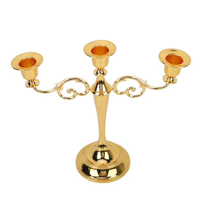Metal Candle Holder 3 Arms High Gloss Retro Exquisite Candlestick
