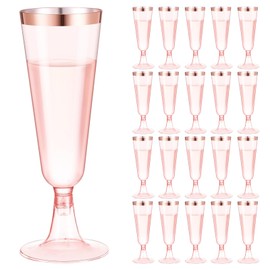 HHEETTT Plastic Pack of 20 Plastic Champagne Glasses 150 ml Rose Gold Edge and Glitter Champagne Glass Reusable Plastic for Birthday Wedding Party Picnics Outdoor (Rose Gold)