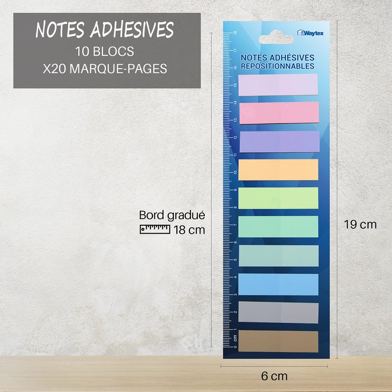 WAYTEX 800 Sticky Notes Reusable Laminated Bookmarks, 10 Colours, 4