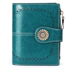 Cartera para Mujer de Piel, con Bloqueo RFID, Billetera Pequeño con Cremallera, Monedero de Dama Minimalista, Tarjetero Moda de Gran Capacidad, Regalos para Chicas y Mujeres (Azul)