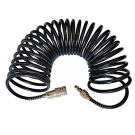 Recoil Air Hose Air Compressor Hose with Industrial Solid Brass Coupler and Plug 1/4 Inches x 25 Feet, Quick Connect, Black