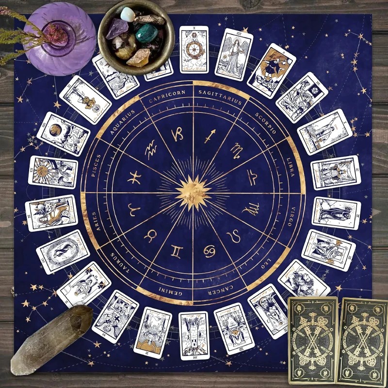 12 Zodiac Tarot Card Tablecloth for Readings – Foldable Card