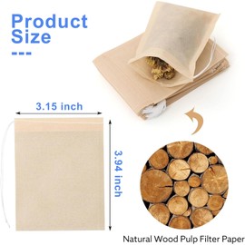 300 Pack Tea Filter Bags, Disposable Unbleached Paper Strain Infuser, Drawstring Empty Bag for Loose Leaf Tea, Coffee, Spices,Flower Herbs, 3.94x3.14 inch Natural Color