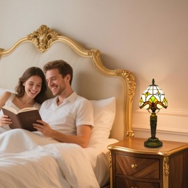 Ppbmocw Small Tiffany Lamp, 6 Inch Stained Glass Table Lamp for Bedside, Bedroom, Nightstand, Living Room, Mini Vintage Desk Light Included 3 Color Temperatures Dimmable E26 Bulbs (Baroque Beige)