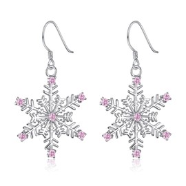 EVER FAITH Women's 925 Sterling Silver Pink CZ Winter Party Snowflake Hook Dangle Earrings