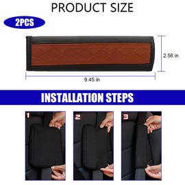 Norkmdi Car Seat Belt Cover, 2PCS Comfortable Embossed Leather Vehicle Seatbelt Strap Shoulder Protector Pad, Soft Automotive Neck Chest Protection Cushion, Universal Fit (Black/Light Coffee)