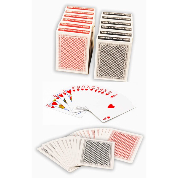 ChipsAndGames Value Pack of 12 Decks of Paper Playing Cards with Plastic Coating, 6 Red and 6 Blue