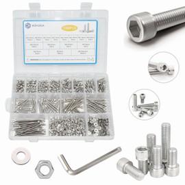 WZHUIDA 1080 Piece M3 Screws Set, 6 mm - 50 mm, Stainless Steel Hexagon Button Cylinder Head Screws with Hexagon Socket Screws Nuts Washers Assortment Set with Wrenches