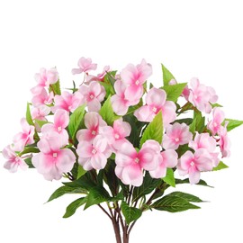 CITYES 2 Pcs Artificial Flowers Outdoor Impatiens UV Resistant Fake Silk Impatiens Flowers Pink Faux Flowers Impatiens Bushes Artificial Impatiens for Outdoor Planter Pot Hanging Basket Porch Decor