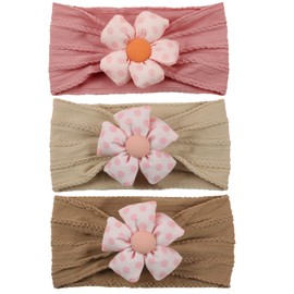 3 Pcs Baby Girls Flower Headbands for Newborn Preemie 0-6 Months - Soft Nylon Hairbands Hair Accessories for Infant Toddler Kids