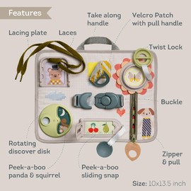 Taf Toys Activity Snap n Learn Busy Board. Montessori Toy with 10 Educational Toddler Activities to Develop Fine Motor & Problem Solving Skills Learning Sensory Travel Toy. Suitable for Children 18m+