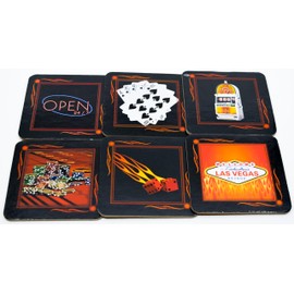 Las Vegas Casino Themed Square Coasters - Perfect for Your Party - Set of 6