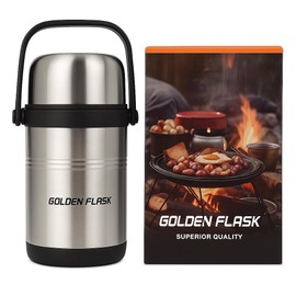 GOLDEN FLASK Stainless Steel Insulated Food Jar 1.6L – Large Vacuum Lunch Container for Hot & Cold Food – Leakproof Thermal Soup Jar with Handle – BPA-Free, Portable for Work, School, Camping