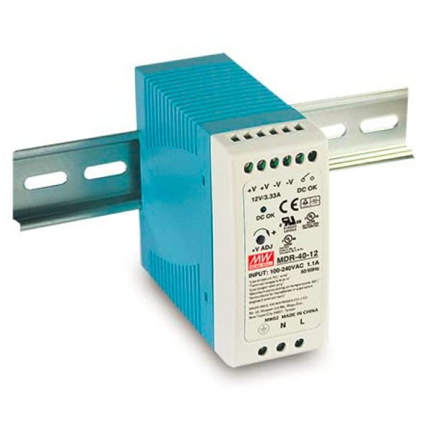 COMMFRONT 12V/40W DIN-Rail Power Supply; Input: 110-240VAC 50/60Hz; Output: 12VDC/3.33A