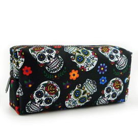 LParkin Sugar Skull Pencil Case Super Large Capacity Canvas Pen Bag Pouch Stationary Case Makeup Cosmetic Bag Gadget Box