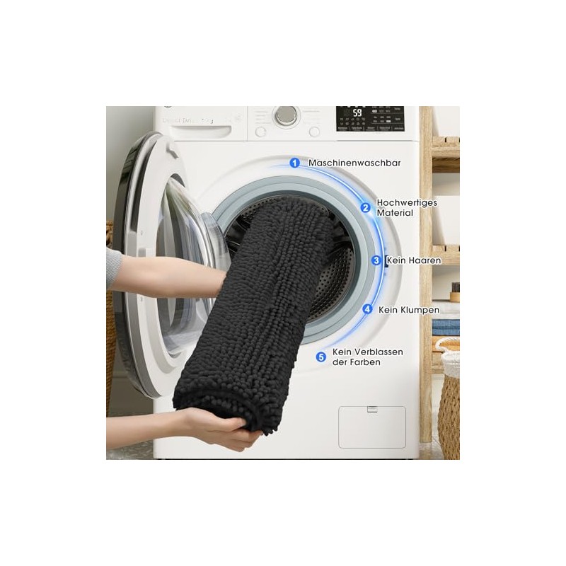 COMPOLICY Chenille Bathroom Rug, Non-Slip Absorbent Bath Mat, Washable Bath