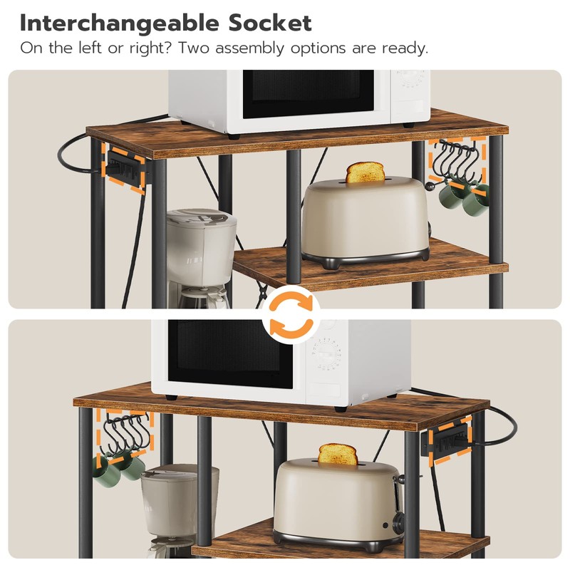 HOOBRO Bakers Rack with Power Outlet, Microwave Stand with 5