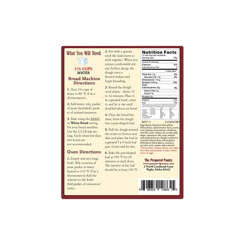 The Prepared Pantry California Raisin Gourmet Bread Mix; Single Pack;