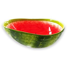 Lashuma Handmade Fruit Bowl Melon Serving Bowl Made of Italian Ceramic in Melon Look, Round Salad Bowl 24 cm