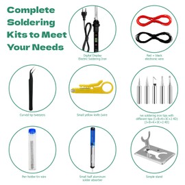 Electric Soldering Iron Set, 80 W Professional Soldering Iron Set, LED Display, Adjustable Temperature 180-500 °C, with 5 Soldering Iron Tips, Soldering Wire, Soldering Iron Stand, Desoldering Pump,