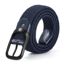 Monopa Womens Elastic Braided Belt - Woven Stretch Golf Belt for Women and Men for Jeans (Navy Blue&Black Buckle,110cm)