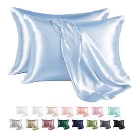 MR&HM Satin Pillowcase for Hair and Skin, Silk Satin Pillowcase 2 Pack, Standard Size Pillow Cases Set of 2, Silky Pillow Cover with Envelope Closure (20x26, Light Blue)