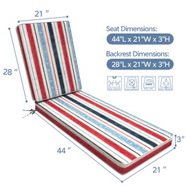 LVTXIII Indoor/Outdoor Chaise Lounge Cushion, Seasonal Replacement Sponge Bench Cushions with Zipper and Ties for Home and Garden, 72x21x3, Stripe Red Blue