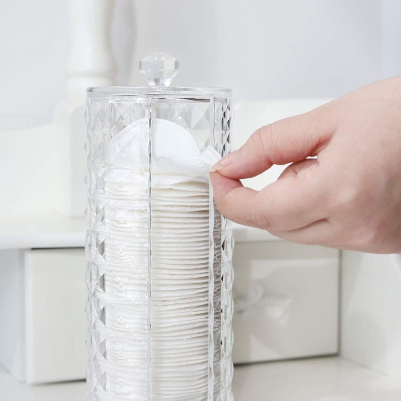 Acrylic Makeup Cotton Round Holder, Luxspire Clear Diamond Pattern Cotton