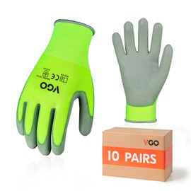 Vgo... 10Pairs Safety Work Gloves,Gardening Gloves,Polyurethane Coated,Dipping Gloves,Latex Free(PU2103)