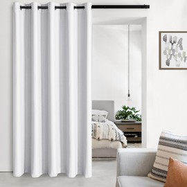 JIUZHEN Room Darkening Curtain for Sliding Glass Door, Blackout Privacy Thermal Insulated Window Treatment for French Door/Patio Door (Greyish White, W80 by L84, 1 Panel)