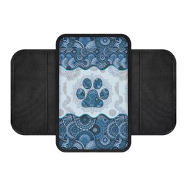 LACIYISON Boho Mandala Dog Paw Pattern Car Armrest Cover with Side Pockets Stretchy Car Armrest Cushion Wear-Resistan Automobile Box Cover Protector Center Console Armrest Cover Pad, Blue