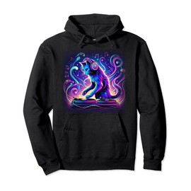 Dubstep Trippy Cat DJ Rave Festival Essential Outfit Graphic Pullover Hoodie