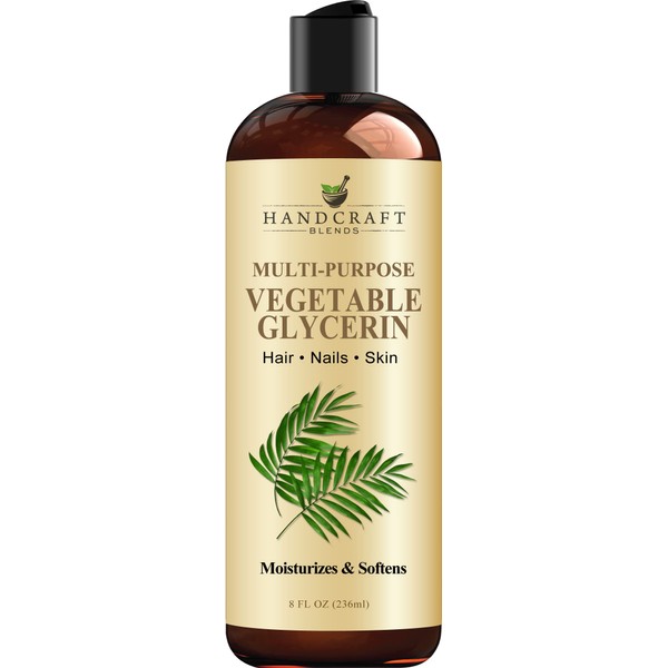 Handcraft Vegetable Glycerin for Skin and Hair 8 oz – Pure Vegetable Glycerin Liquid - Premium Cosmetic Grade - Use as Skin Moisturizer, Body Oil, Soothing Massage Oil and for DIY Blends