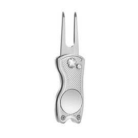 Mile High Life All Metal Foldable Golf Divot Tool with Pop-up Button & Magnetic Ball Marker (Silver Fish)