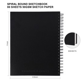 8.5x11inches Hardbound Sketch Book, Spiral Bound Sketch Pad, 80-Sheets 90gsm Inner Paper, Acid Free Drawing Art Paper, Prefect Works with Kids and Adults