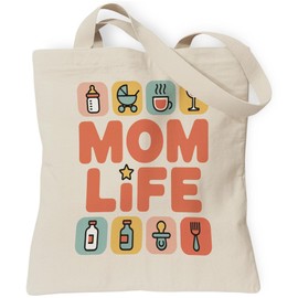 First Mom Life Gifts Tote Bag, Baby Items Reusable Canvas Bag for Mother