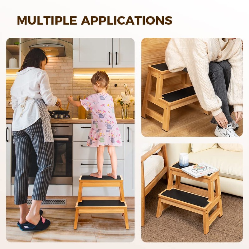 StrongTek Wood Step Stool, 17" Tall Two-Step Design for Adults