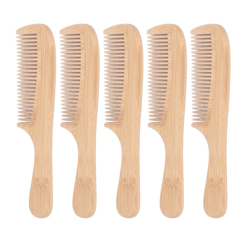 5pcs Bamboo Hair Comb Anti Statics Round Teeth Fragrance Wide