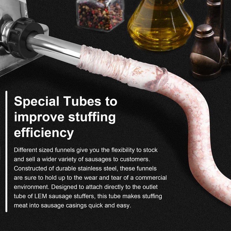 Wutfly 3 Sizes Stainless Steel Sausage Stuffing Tubes and Sausage