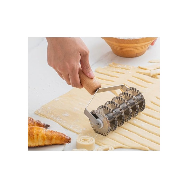 Stainless Steel Dough Lattice Roller Cutter with Cutter for Dough
