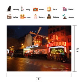 PHMOJEN Paris Moulin Rouge Backdrop 7x5ft Night Street Scenery Photography Background Studio Props LYPH781