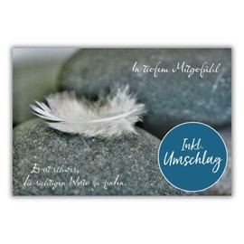 bsb Sympathy Card for Funeral - Loving Sympathy Cards with Envelope - Sympathy Card High Quality with Feather Motif - Condolence Card in 11.5 x 17.0 cm