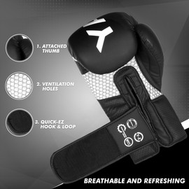 Yazizo Boxing Gloves Sparring and Muay Thai Matte Faux Leather, Curved Mitts Hook & Jab Target Hand Set Boxing Pads for Punching Heavy Bags Fighting Sparring Kickboxing Gloves (14oz, Black/White)