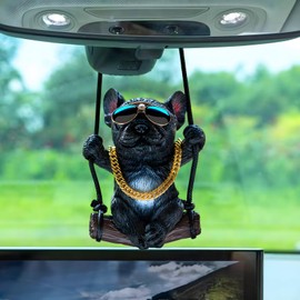 Cute Cool Swinging Dog Labrador Retriever Auto Rearview Mirrors Pendant Charm Car Hanging Mirror Accessories Car Decoration Accessories Decor Gifts for Women Men (Black French Bulldog)
