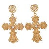 Stunning Statement Oversize Gold Metallic Flower Cross Earrings, Brass, crystal