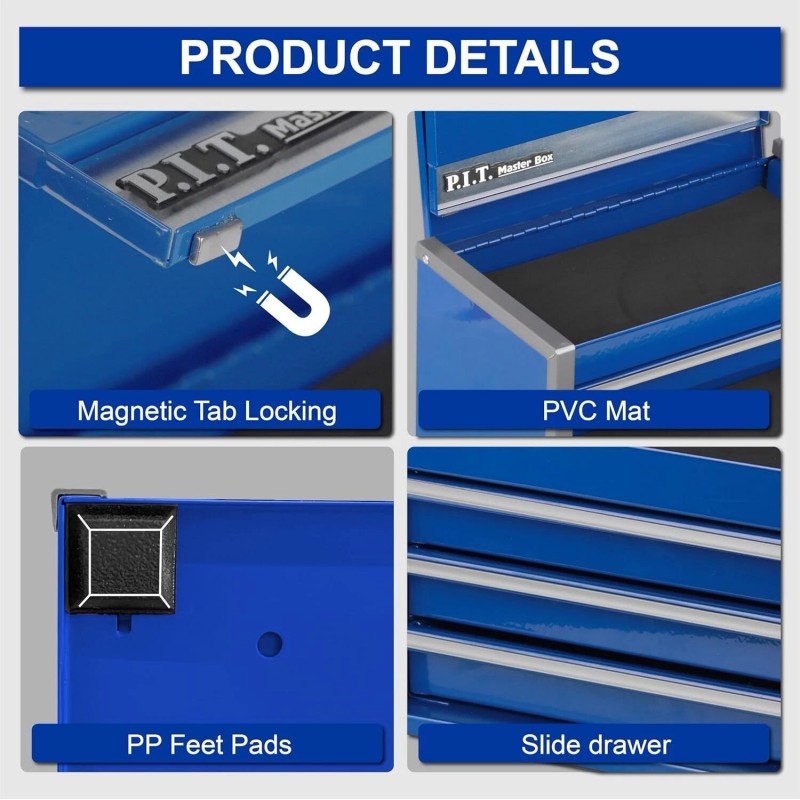 Portable 3 Drawer Steel Stackable Tool Box Chest with Liner