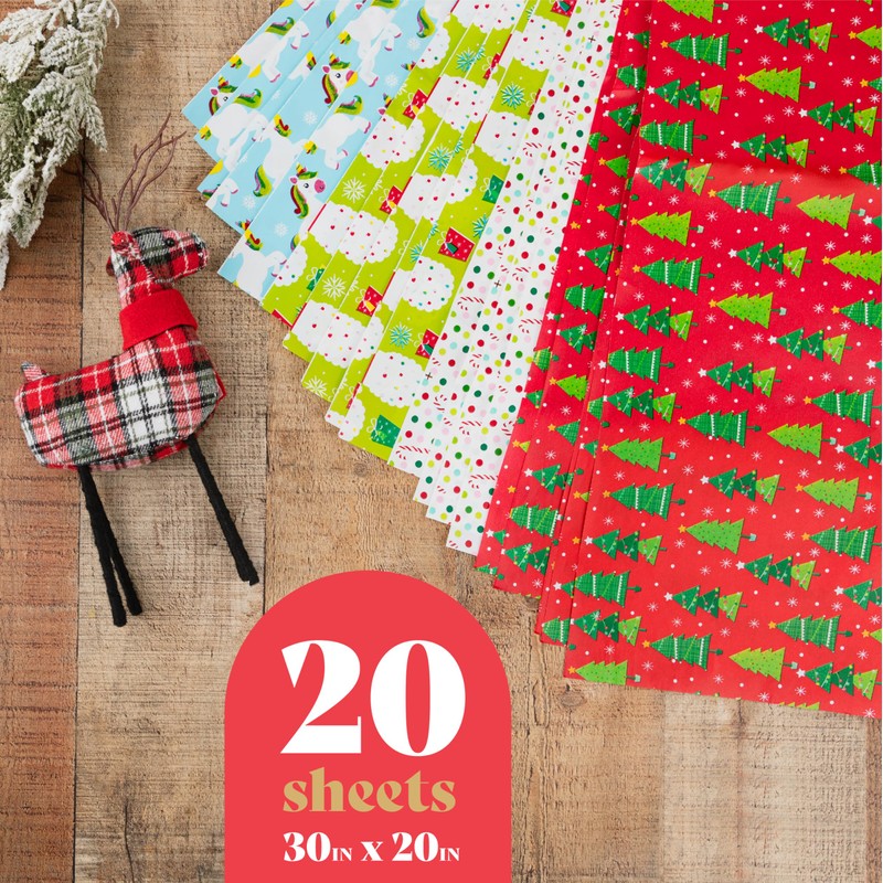 Christmas Wrapping Paper Sheets For Kids- 20 Precut Sheets Christmas